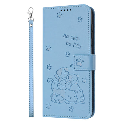 OPPO A60 4G Embossed Kitten PU Leather Wallet Case with Card Slots, Cash Pocket, Kickstand Function, Wrist Lanyard Strap, Full Protective TPU Flip Cover