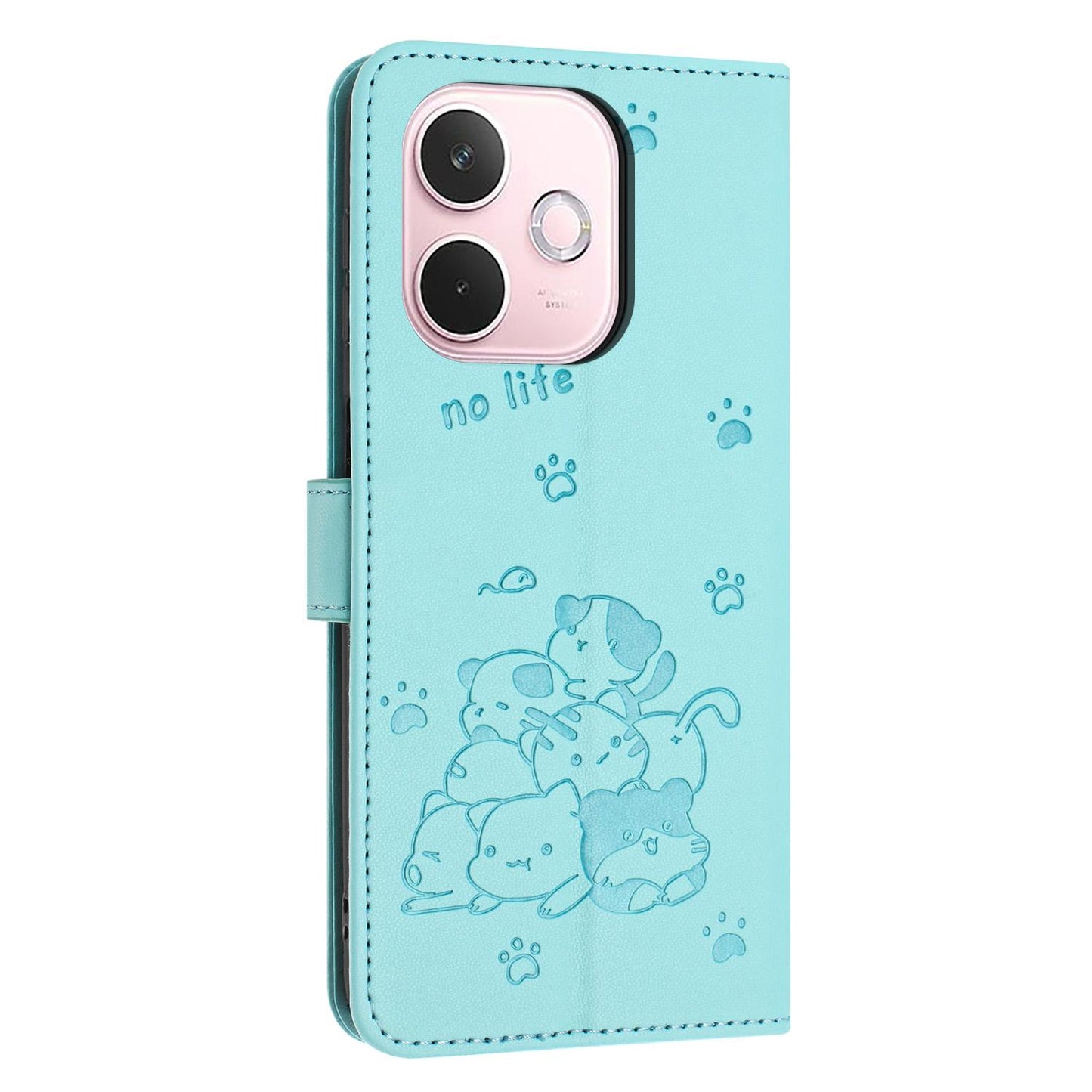 OPPO A5 Pro 5G Embossed Kitten PU Leather Wallet Case with Card Slots, Cash Pocket, Kickstand Function, Wrist Lanyard Strap, Full Protective TPU Flip Cover
