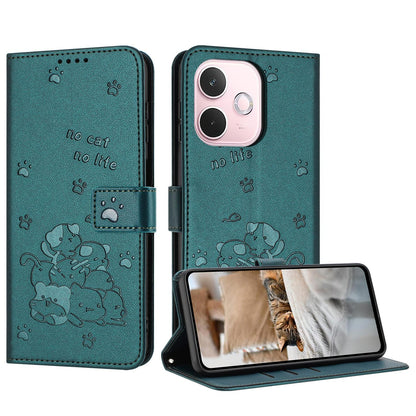 OPPO A5 Pro 5G Embossed Kitten PU Leather Wallet Case with Card Slots, Cash Pocket, Kickstand Function, Wrist Lanyard Strap, Full Protective TPU Flip Cover