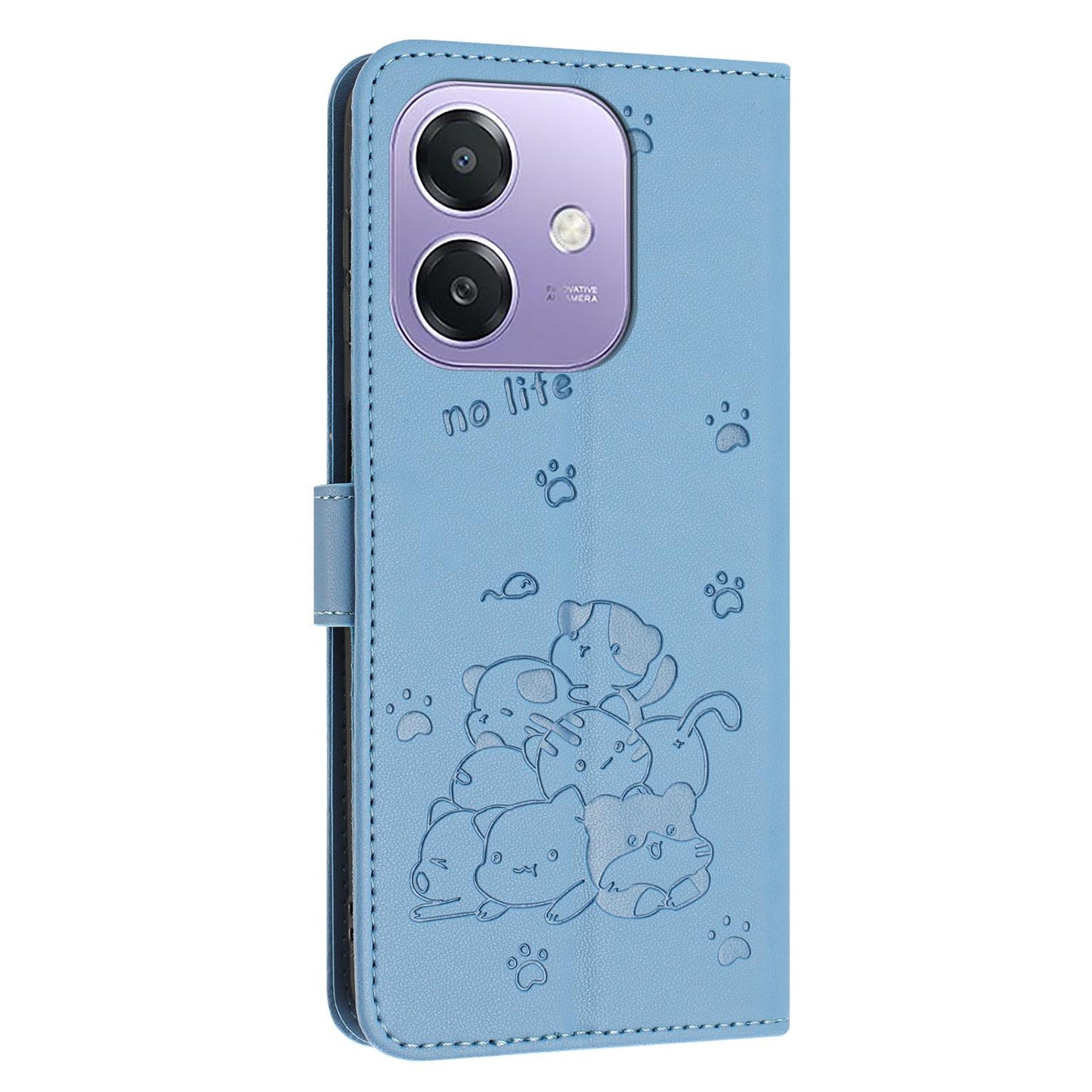 OPPO A5x 5G Embossed Kitten PU Leather Wallet Case with Card Slots, Cash Pocket, Kickstand Function, Wrist Lanyard Strap, Full Protective TPU Flip Cover