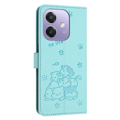 OPPO A5x 5G Embossed Kitten PU Leather Wallet Case with Card Slots, Cash Pocket, Kickstand Function, Wrist Lanyard Strap, Full Protective TPU Flip Cover