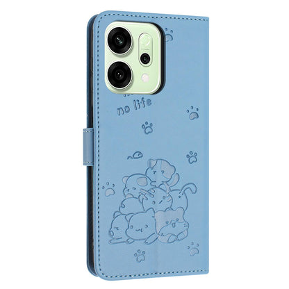 OPPO Reno14 Pro 5G Embossed Kitten PU Leather Wallet Case with Card Slots, Cash Pocket, Kickstand Function, Wrist Lanyard Strap, Full Protective TPU Flip Cover