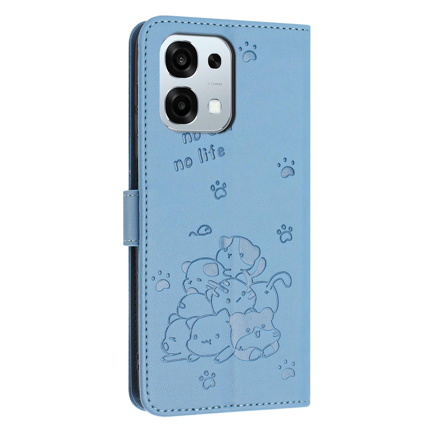 OPPO A6 Pro 5G Embossed Kitten PU Leather Wallet Case with Card Slots, Cash Pocket, Kickstand Function, Wrist Lanyard Strap, Full Protective TPU Flip Cover