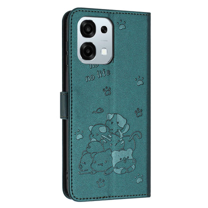 OPPO A6 Pro 5G Embossed Kitten PU Leather Wallet Case with Card Slots, Cash Pocket, Kickstand Function, Wrist Lanyard Strap, Full Protective TPU Flip Cover