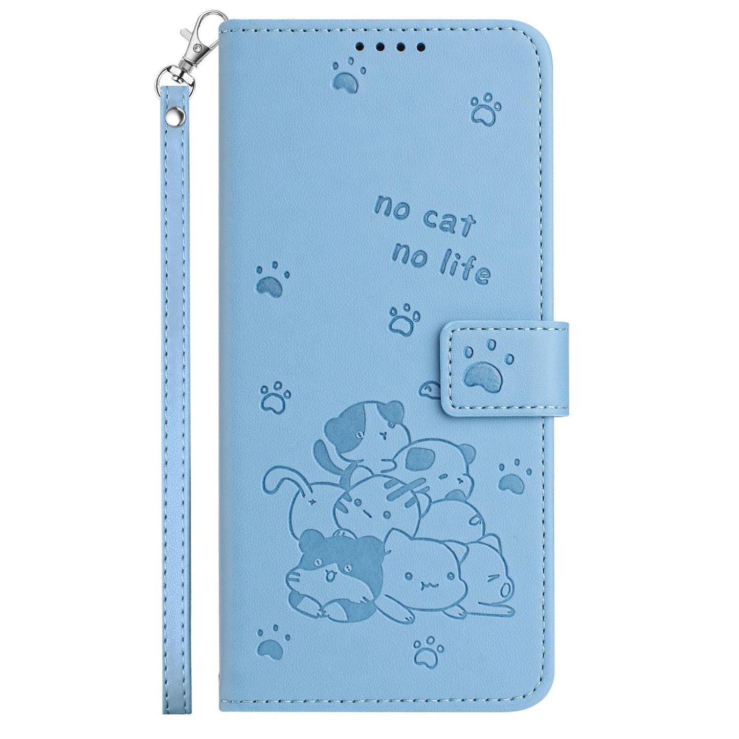 OPPO A6x 5G Embossed Kitten PU Leather Wallet Case with Card Slots, Cash Pocket, Kickstand Function, Wrist Lanyard Strap, Full Protective TPU Flip Cover