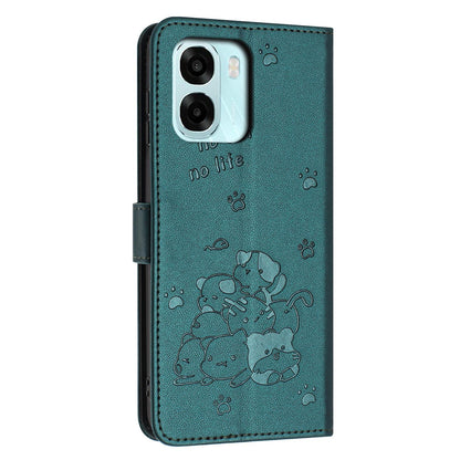 OPPO A6x 5G Embossed Kitten PU Leather Wallet Case with Card Slots, Cash Pocket, Kickstand Function, Wrist Lanyard Strap, Full Protective TPU Flip Cover