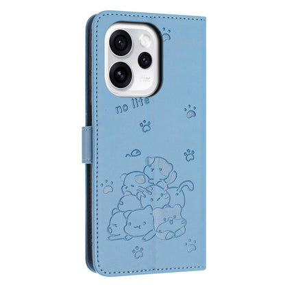 OPPO Reno15 F 5G Embossed Kitten PU Leather Wallet Case with Card Slots, Cash Pocket, Kickstand Function, Wrist Lanyard Strap, Full Protective TPU Flip Cover