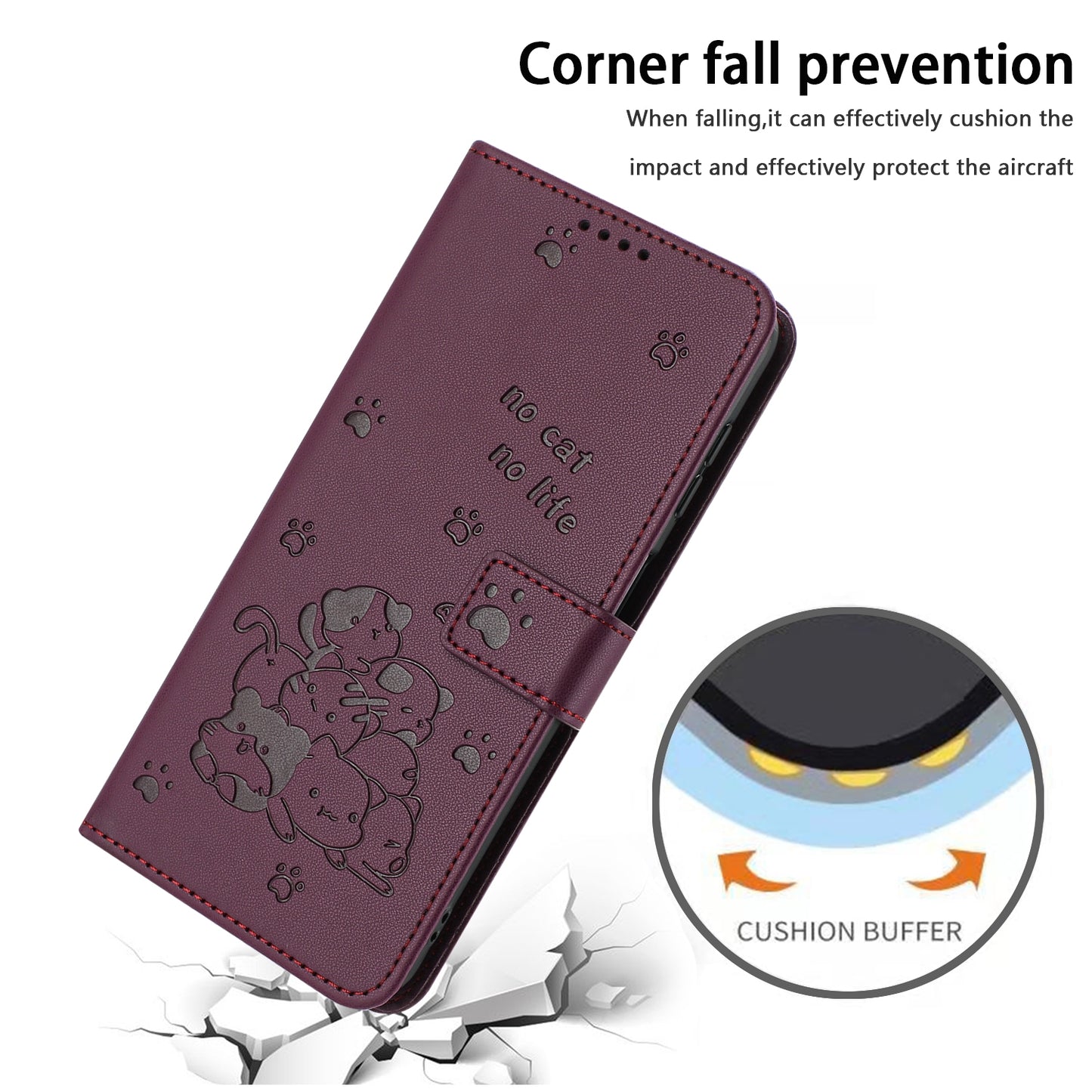 Google Pixel 7a Embossed Kitten PU Leather Wallet Case with Card Slots, Cash Pocket, Kickstand Function, Wrist Lanyard Strap, Full Protective TPU Flip Cover