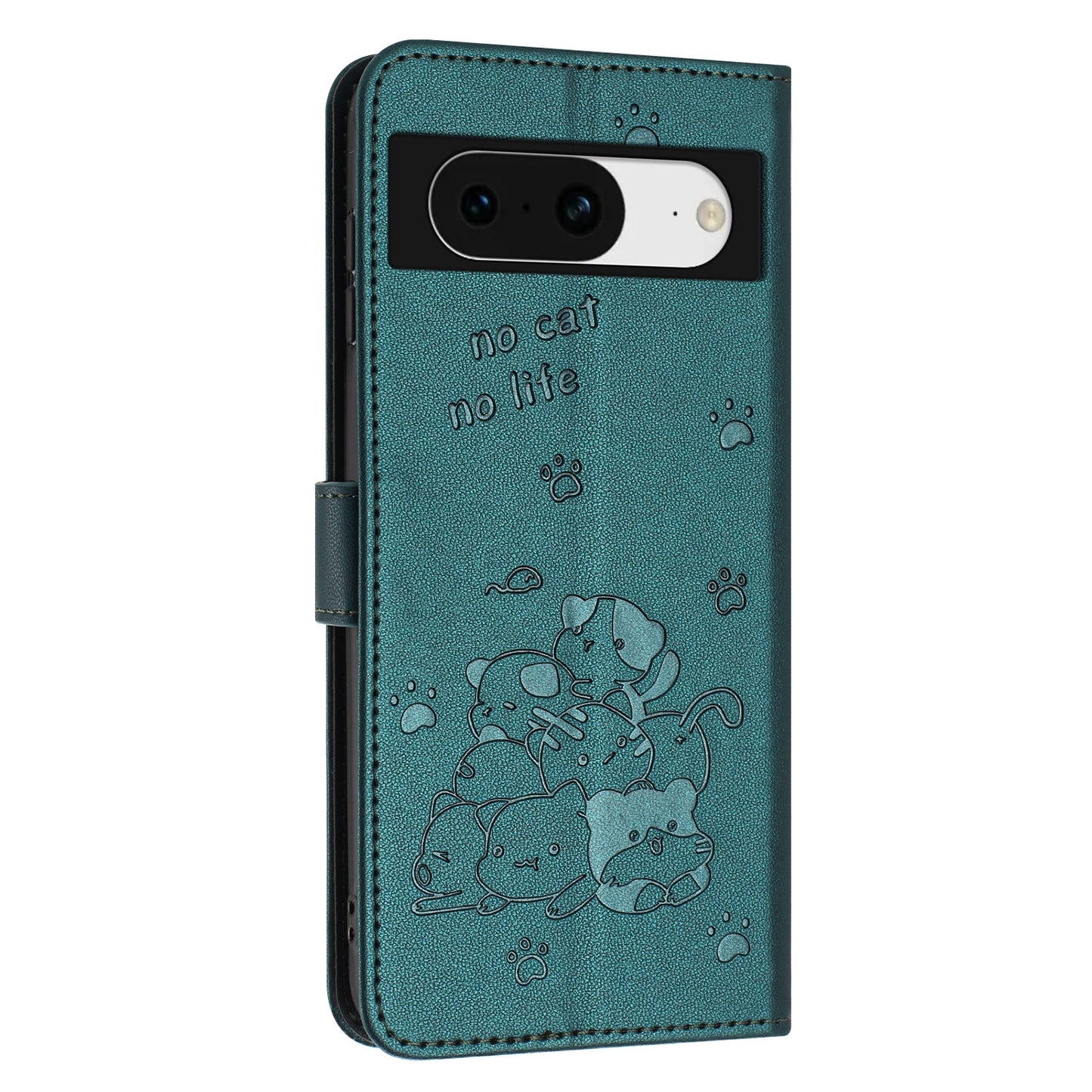 Google Pixel 8 Embossed Kitten PU Leather Wallet Case with Card Slots, Cash Pocket, Kickstand Function, Wrist Lanyard Strap, Full Protective TPU Flip Cover