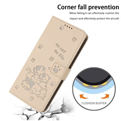 Google Pixel 9 Pro Embossed Kitten PU Leather Wallet Case with Card Slots, Cash Pocket, Kickstand Function, Wrist Lanyard Strap, Full Protective TPU Flip Cover