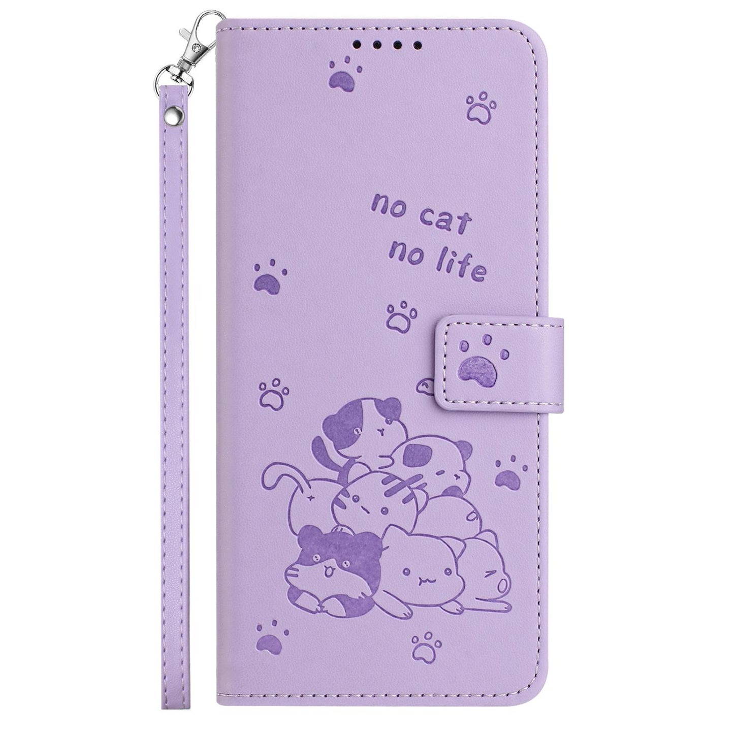 Google Pixel 11 Pro XL Embossed Kitten PU Leather Wallet Case with Card Slots, Cash Pocket, Kickstand Function, Wrist Lanyard Strap, Full Protective TPU Flip Cover