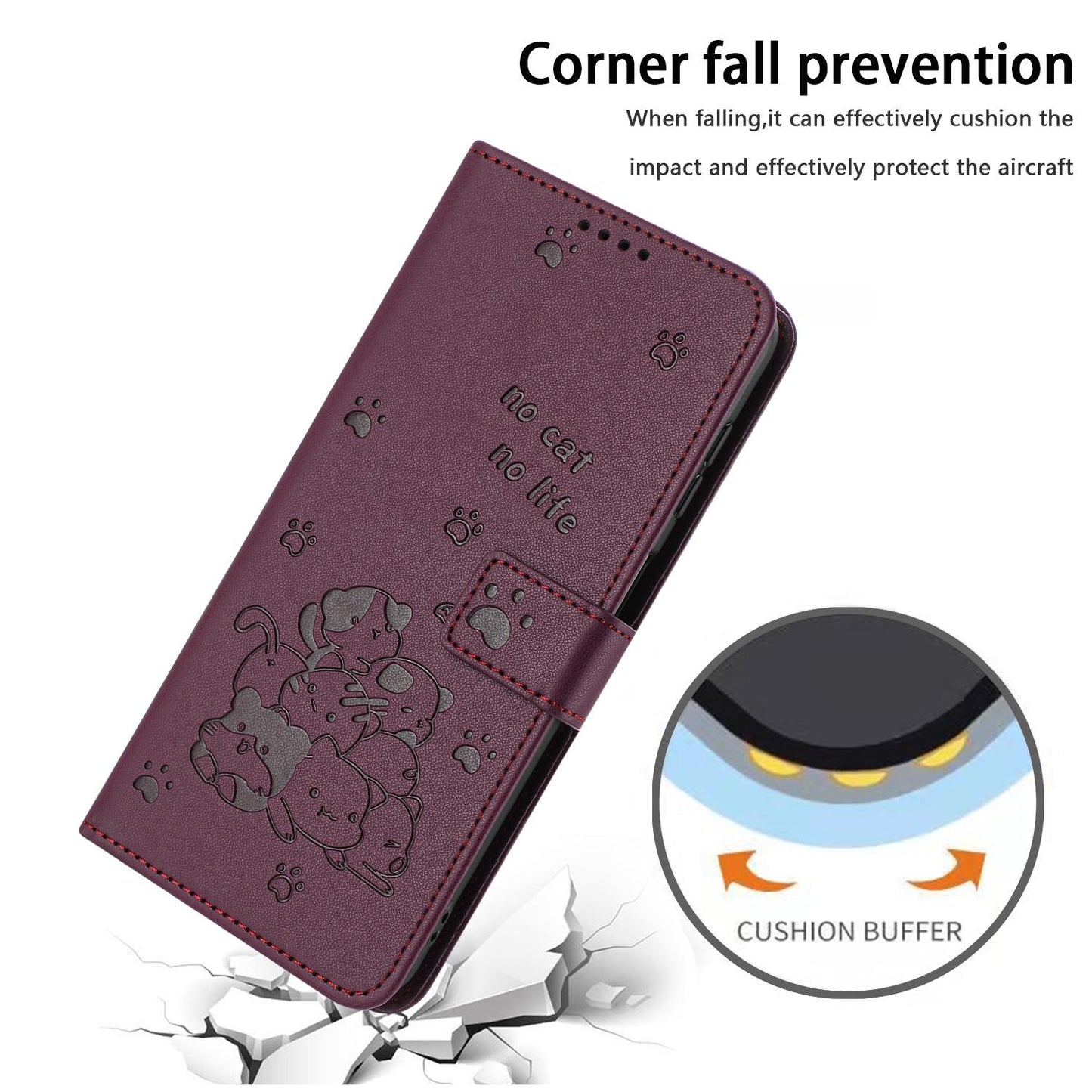 Google Pixel 11 Embossed Kitten PU Leather Wallet Case with Card Slots, Cash Pocket, Kickstand Function, Wrist Lanyard Strap, Full Protective TPU Flip Cover