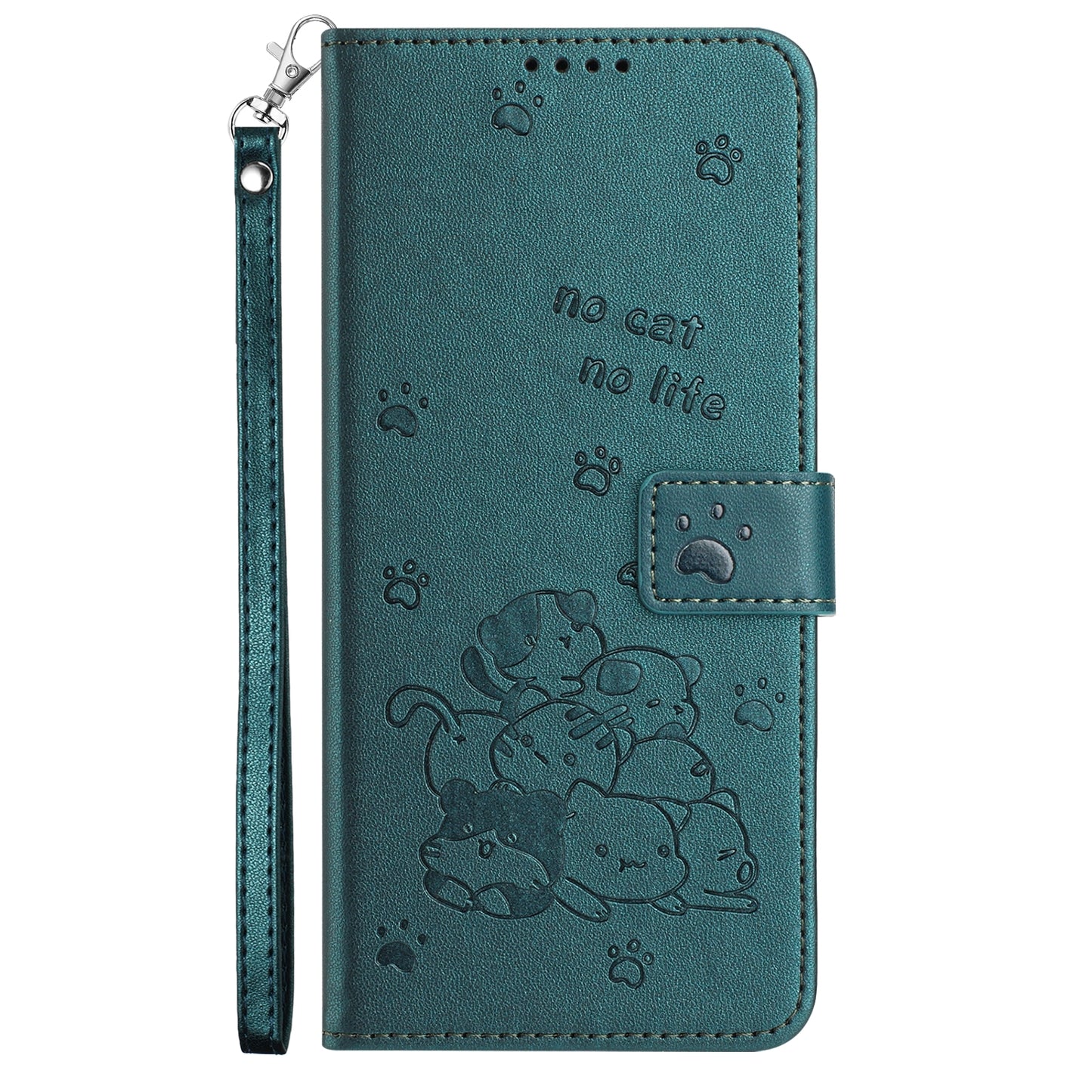 Apple iPhone 16 Plus Embossed Kitten PU Leather Wallet Case with Card Slots, Cash Pocket, Kickstand Function, Wrist Lanyard Strap, Full Protective TPU Flip Cover