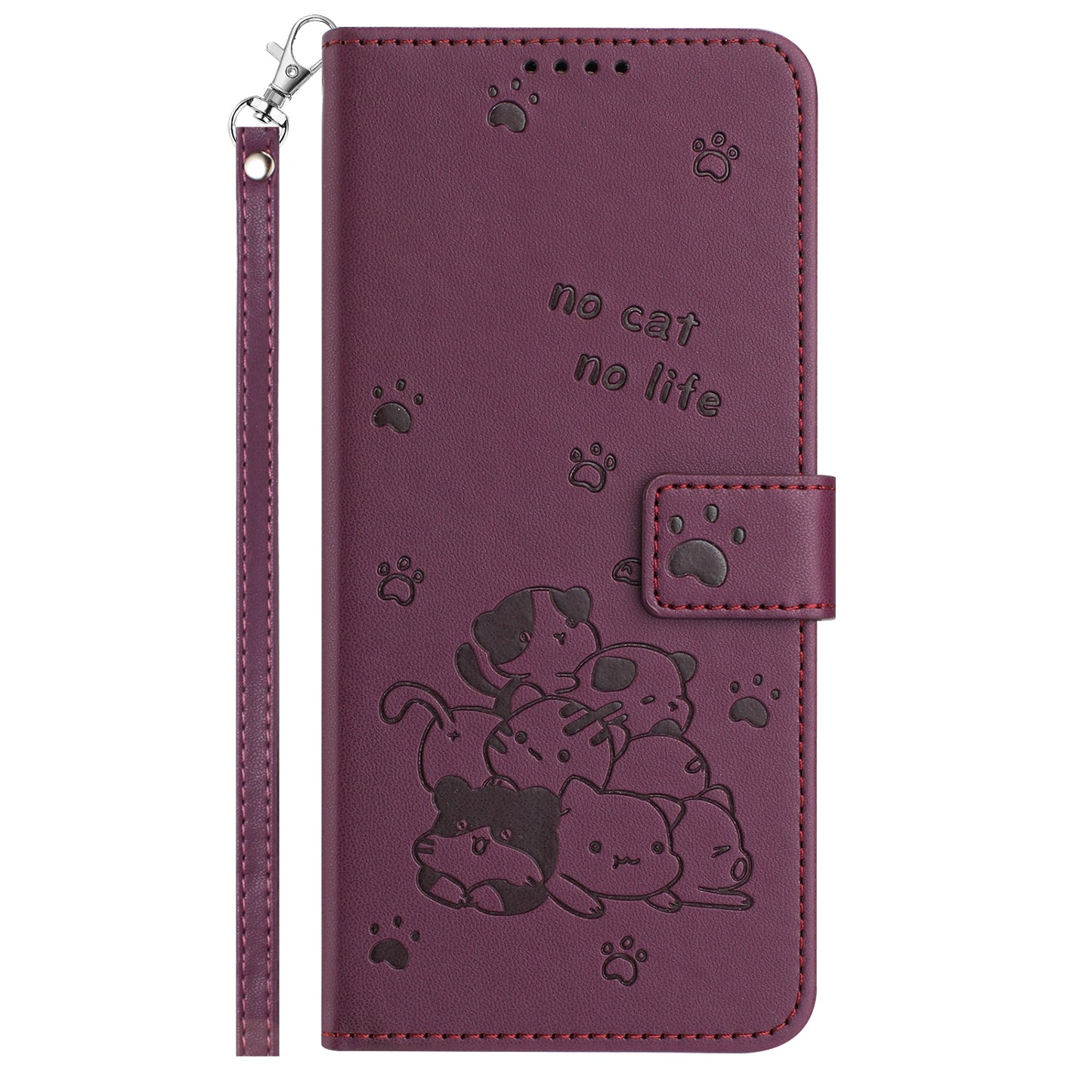 Apple iPhone 11 Pro Max Embossed Kitten PU Leather Wallet Case with Card Slots, Cash Pocket, Kickstand Function, Wrist Lanyard Strap, Full Protective TPU Flip Cover