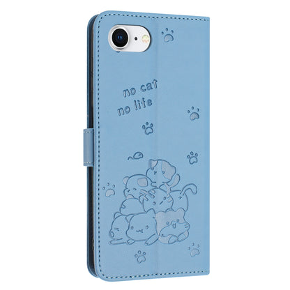 Apple iPhone 17e Embossed Kitten PU Leather Wallet Case with Card Slots, Cash Pocket, Kickstand Function, Wrist Lanyard Strap, Full Protective TPU Flip Cover