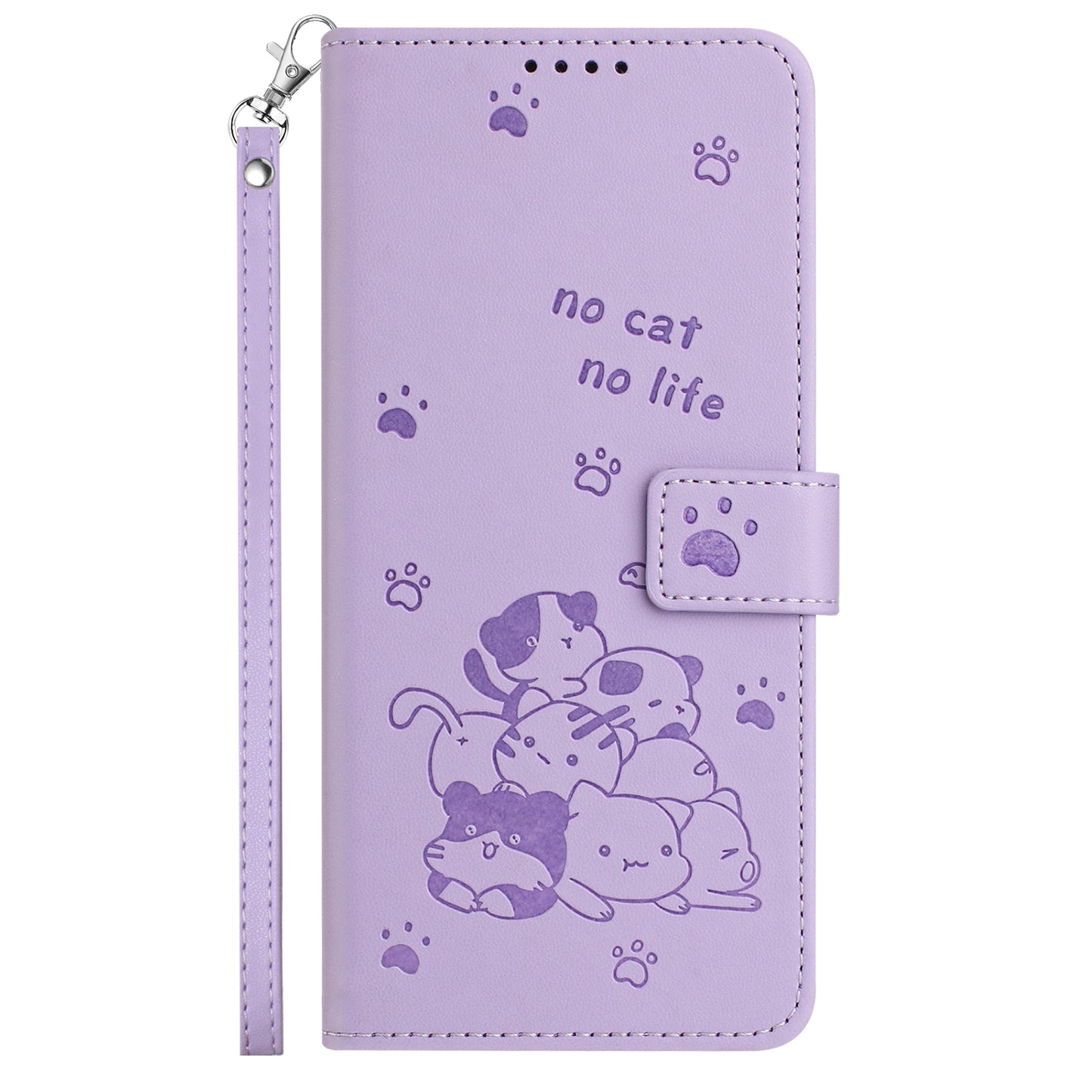 Apple iPhone 8 Plus Embossed Kitten PU Leather Wallet Case with Card Slots, Cash Pocket, Kickstand Function, Wrist Lanyard Strap, Full Protective TPU Flip Cover