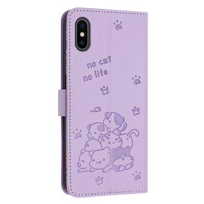 Apple iPhone XS Embossed Kitten PU Leather Wallet Case with Card Slots, Cash Pocket, Kickstand Function, Wrist Lanyard Strap, Full Protective TPU Flip Cover