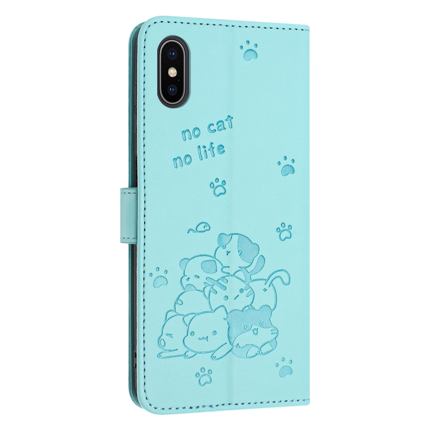 Apple iPhone XS Max Embossed Kitten PU Leather Wallet Case with Card Slots, Cash Pocket, Kickstand Function, Wrist Lanyard Strap, Full Protective TPU Flip Cover