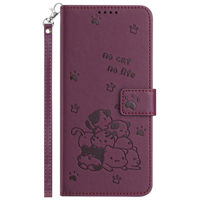 Apple iPhone XS Max Embossed Kitten PU Leather Wallet Case with Card Slots, Cash Pocket, Kickstand Function, Wrist Lanyard Strap, Full Protective TPU Flip Cover