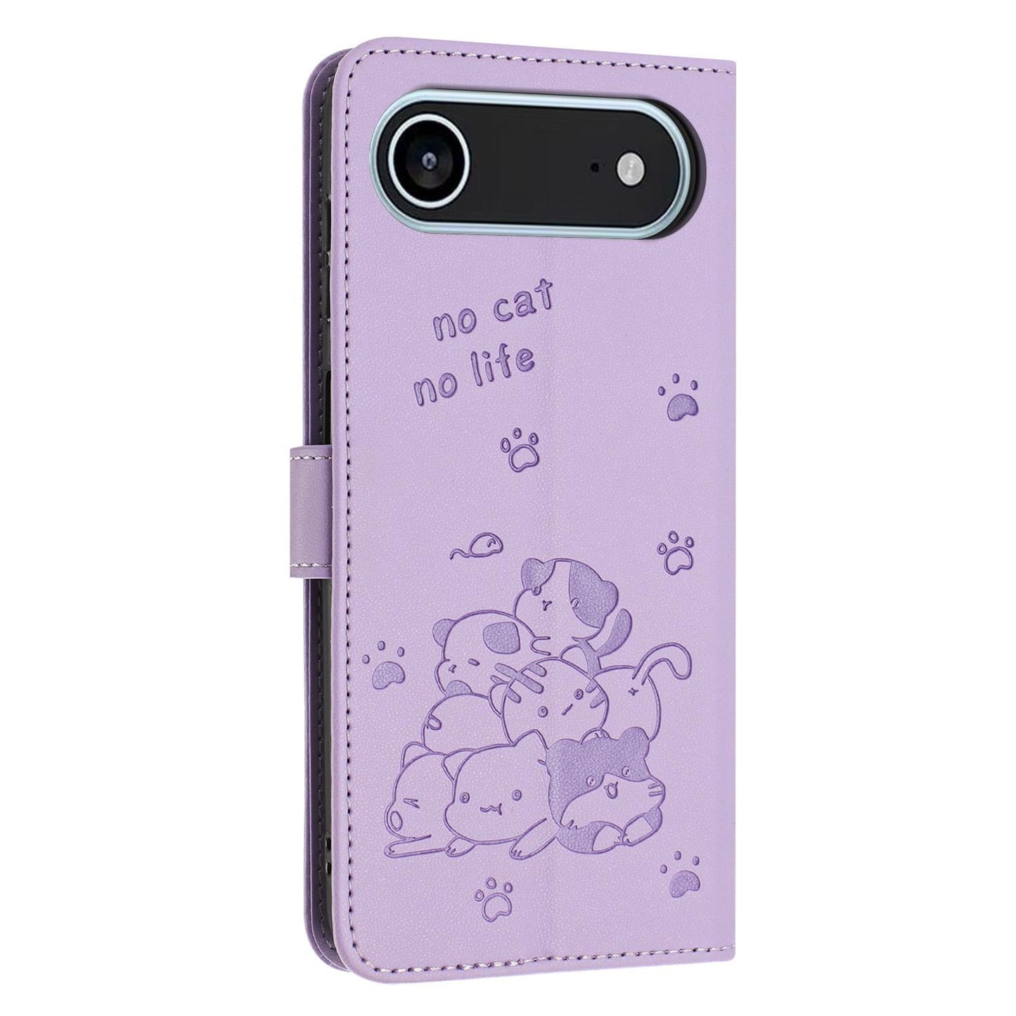 Apple iPhone Air Embossed Kitten PU Leather Wallet Case with Card Slots, Cash Pocket, Kickstand Function, Wrist Lanyard Strap, Full Protective TPU Flip Cover