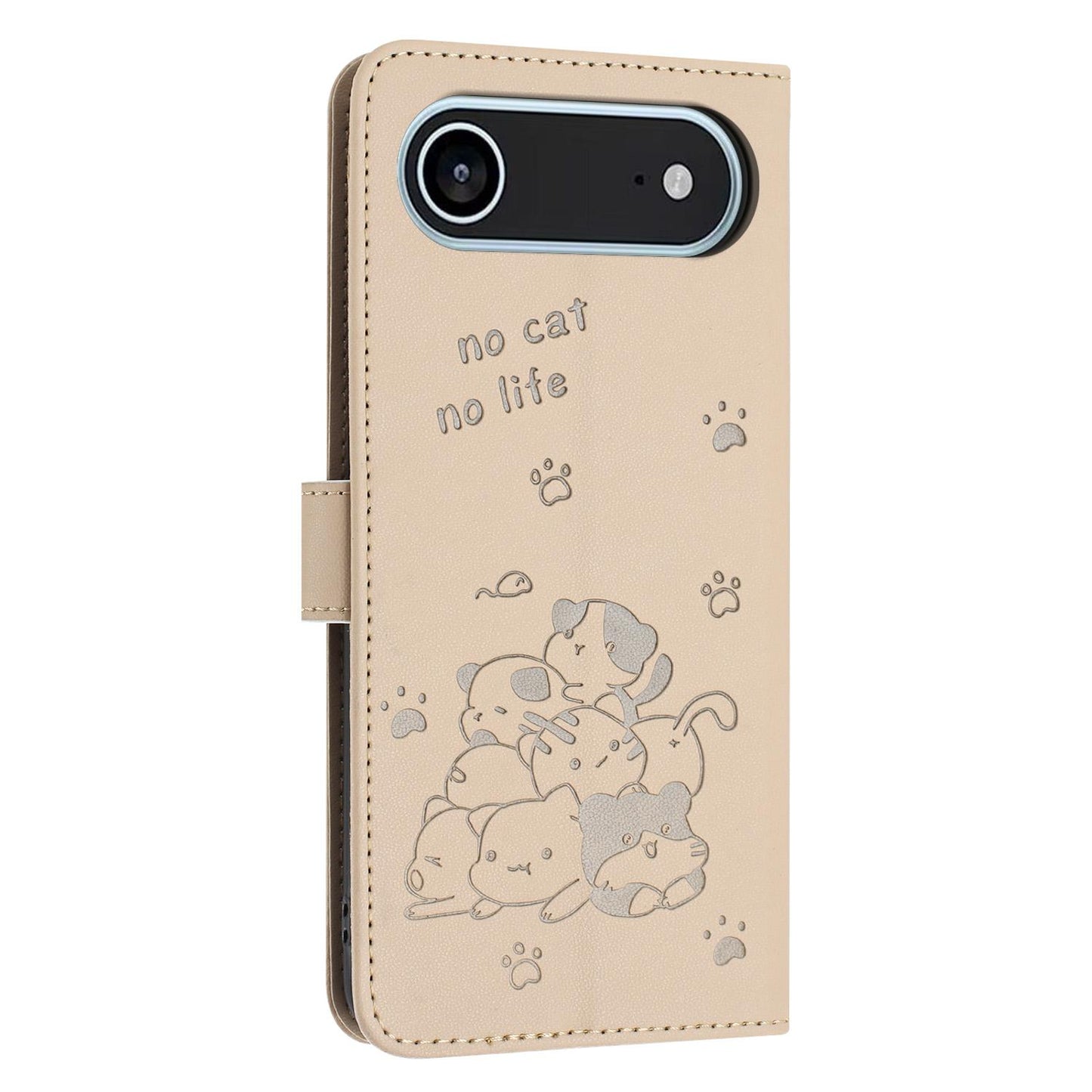 Apple iPhone Air Embossed Kitten PU Leather Wallet Case with Card Slots, Cash Pocket, Kickstand Function, Wrist Lanyard Strap, Full Protective TPU Flip Cover