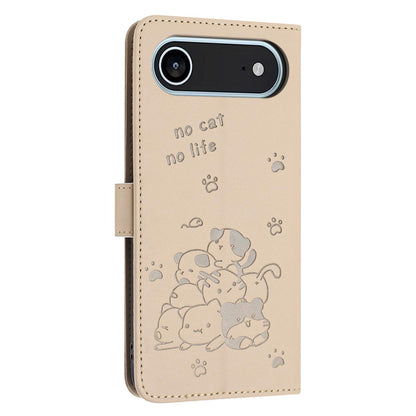 Apple iPhone Air Embossed Kitten PU Leather Wallet Case with Card Slots, Cash Pocket, Kickstand Function, Wrist Lanyard Strap, Full Protective TPU Flip Cover