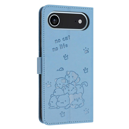 Apple iPhone Air Embossed Kitten PU Leather Wallet Case with Card Slots, Cash Pocket, Kickstand Function, Wrist Lanyard Strap, Full Protective TPU Flip Cover