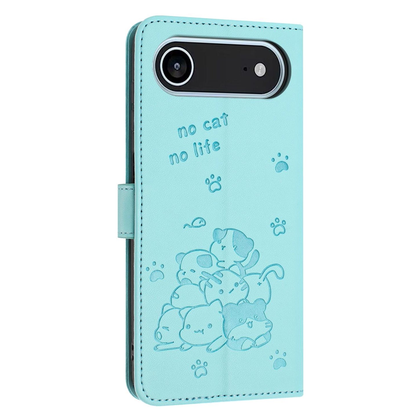 Apple iPhone Air Embossed Kitten PU Leather Wallet Case with Card Slots, Cash Pocket, Kickstand Function, Wrist Lanyard Strap, Full Protective TPU Flip Cover