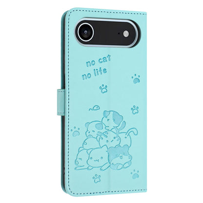 Apple iPhone Air Embossed Kitten PU Leather Wallet Case with Card Slots, Cash Pocket, Kickstand Function, Wrist Lanyard Strap, Full Protective TPU Flip Cover