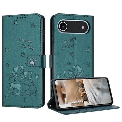 Apple iPhone Air Embossed Kitten PU Leather Wallet Case with Card Slots, Cash Pocket, Kickstand Function, Wrist Lanyard Strap, Full Protective TPU Flip Cover