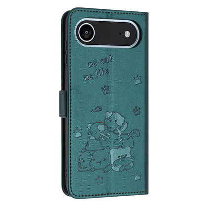Apple iPhone Air Embossed Kitten PU Leather Wallet Case with Card Slots, Cash Pocket, Kickstand Function, Wrist Lanyard Strap, Full Protective TPU Flip Cover