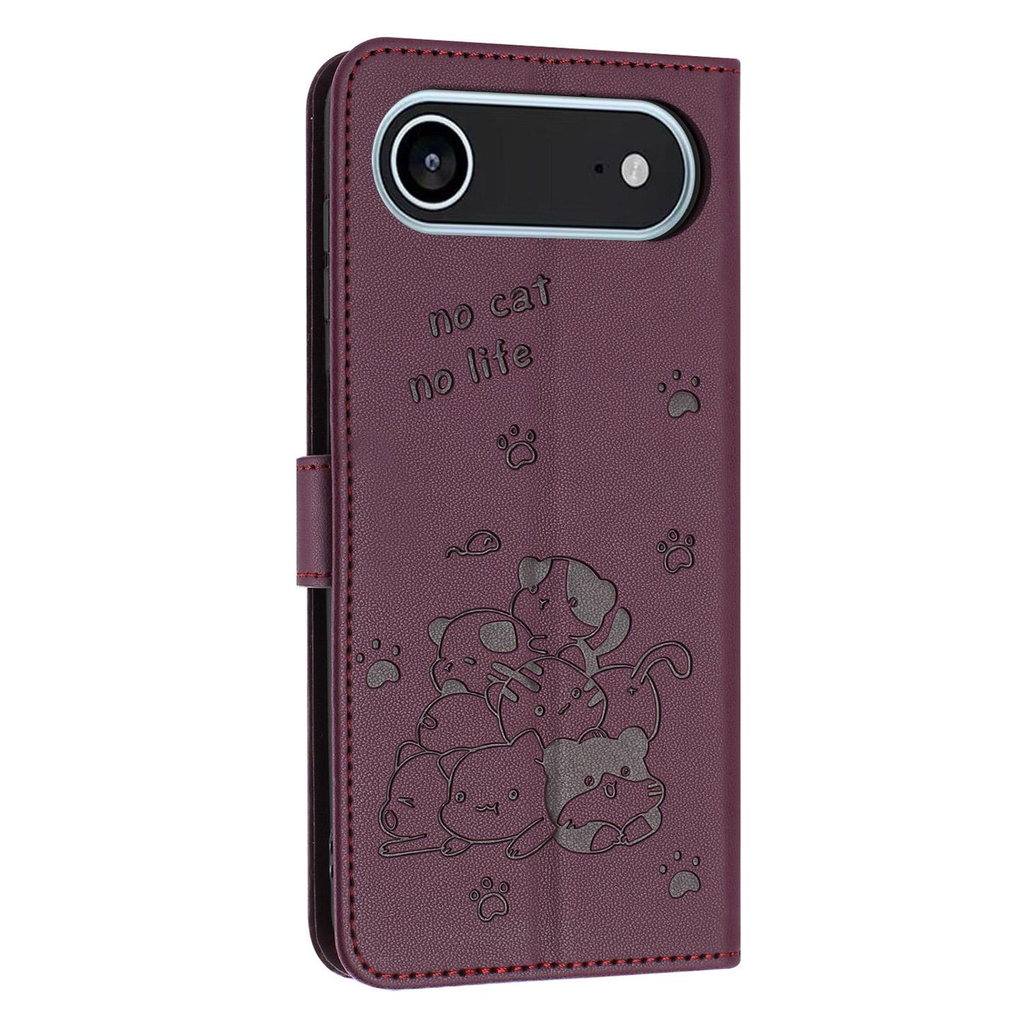 Apple iPhone Air Embossed Kitten PU Leather Wallet Case with Card Slots, Cash Pocket, Kickstand Function, Wrist Lanyard Strap, Full Protective TPU Flip Cover