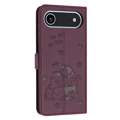 Apple iPhone Air Embossed Kitten PU Leather Wallet Case with Card Slots, Cash Pocket, Kickstand Function, Wrist Lanyard Strap, Full Protective TPU Flip Cover