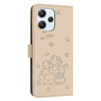 Xiaomi Poco M6 Pro 5G Embossed Kitten PU Leather Wallet Case with Card Slots, Cash Pocket, Kickstand Function, Wrist Lanyard Strap, Full Protective TPU Flip Cover