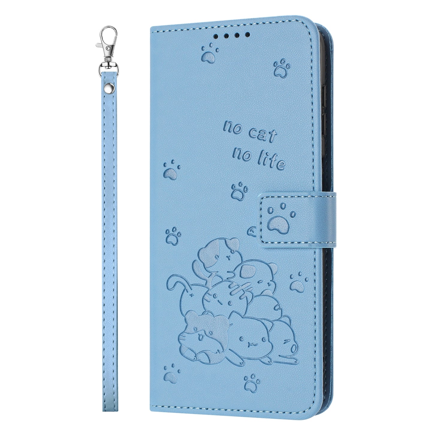 Xiaomi Poco M6 Pro 5G Embossed Kitten PU Leather Wallet Case with Card Slots, Cash Pocket, Kickstand Function, Wrist Lanyard Strap, Full Protective TPU Flip Cover