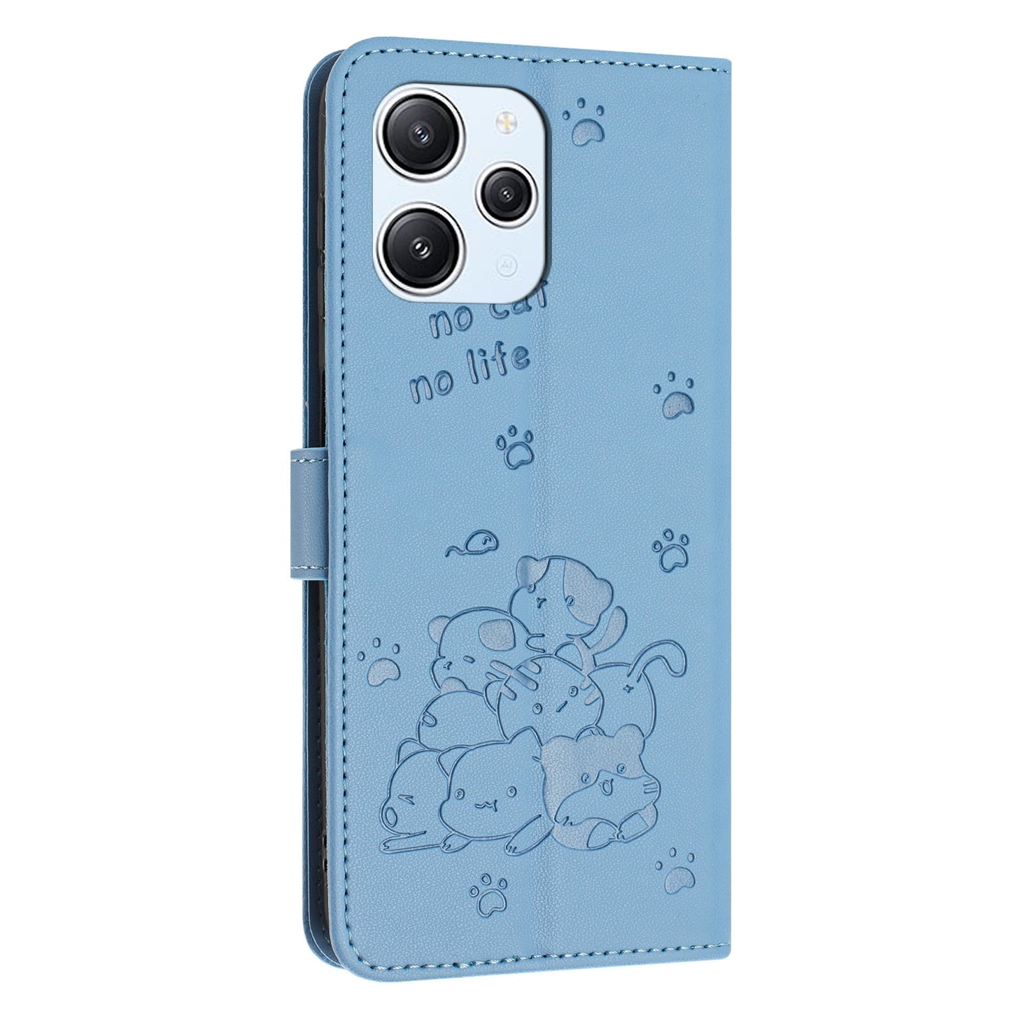 Xiaomi Poco M6 Pro 5G Embossed Kitten PU Leather Wallet Case with Card Slots, Cash Pocket, Kickstand Function, Wrist Lanyard Strap, Full Protective TPU Flip Cover