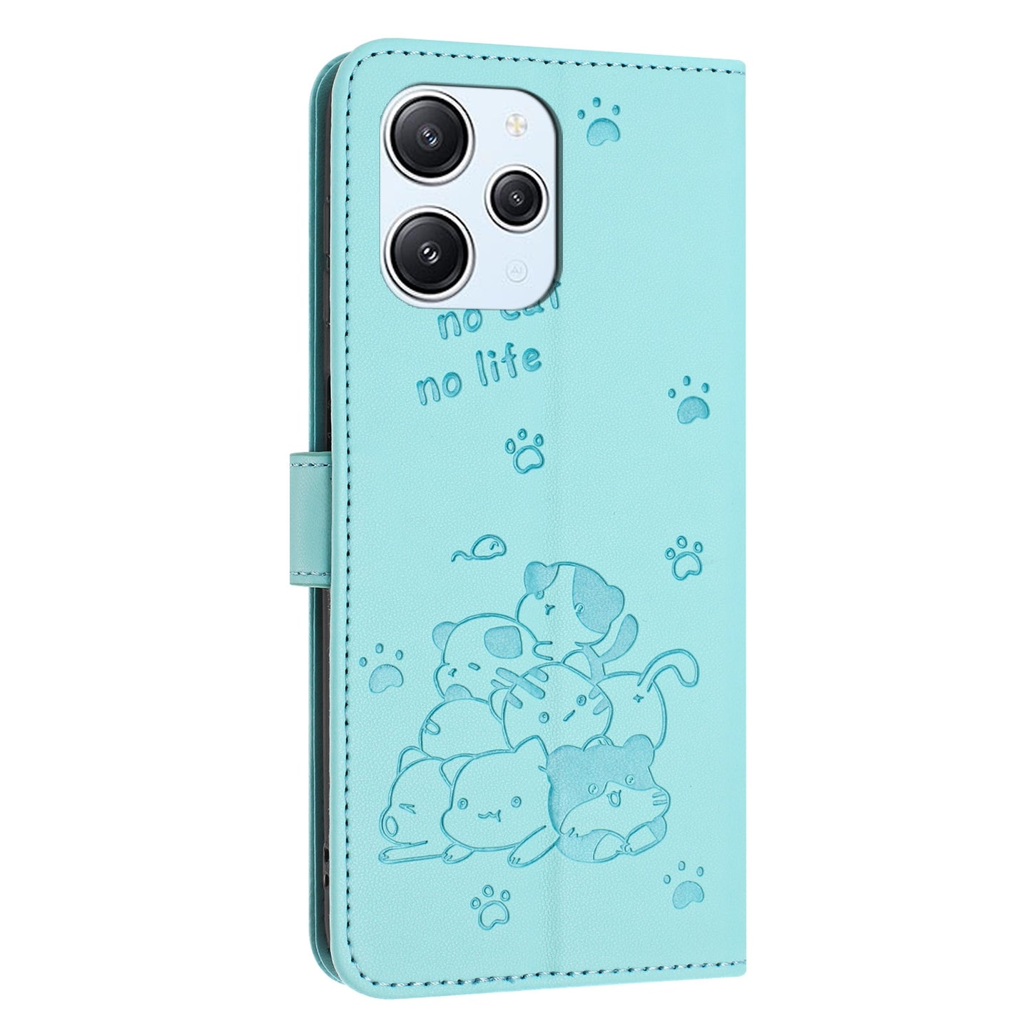 Xiaomi Poco M6 Pro 5G Embossed Kitten PU Leather Wallet Case with Card Slots, Cash Pocket, Kickstand Function, Wrist Lanyard Strap, Full Protective TPU Flip Cover