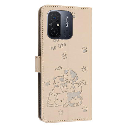 Xiaomi Poco C55 Embossed Kitten PU Leather Wallet Case with Card Slots, Cash Pocket, Kickstand Function, Wrist Lanyard Strap, Full Protective TPU Flip Cover