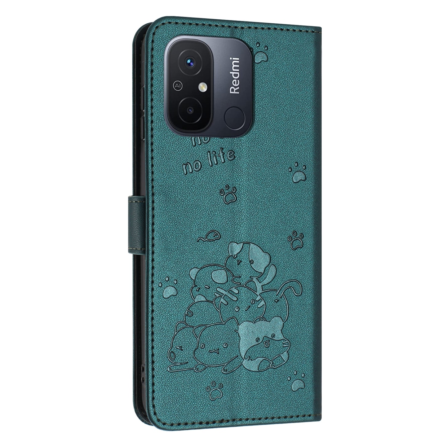 Xiaomi Poco C55 Embossed Kitten PU Leather Wallet Case with Card Slots, Cash Pocket, Kickstand Function, Wrist Lanyard Strap, Full Protective TPU Flip Cover