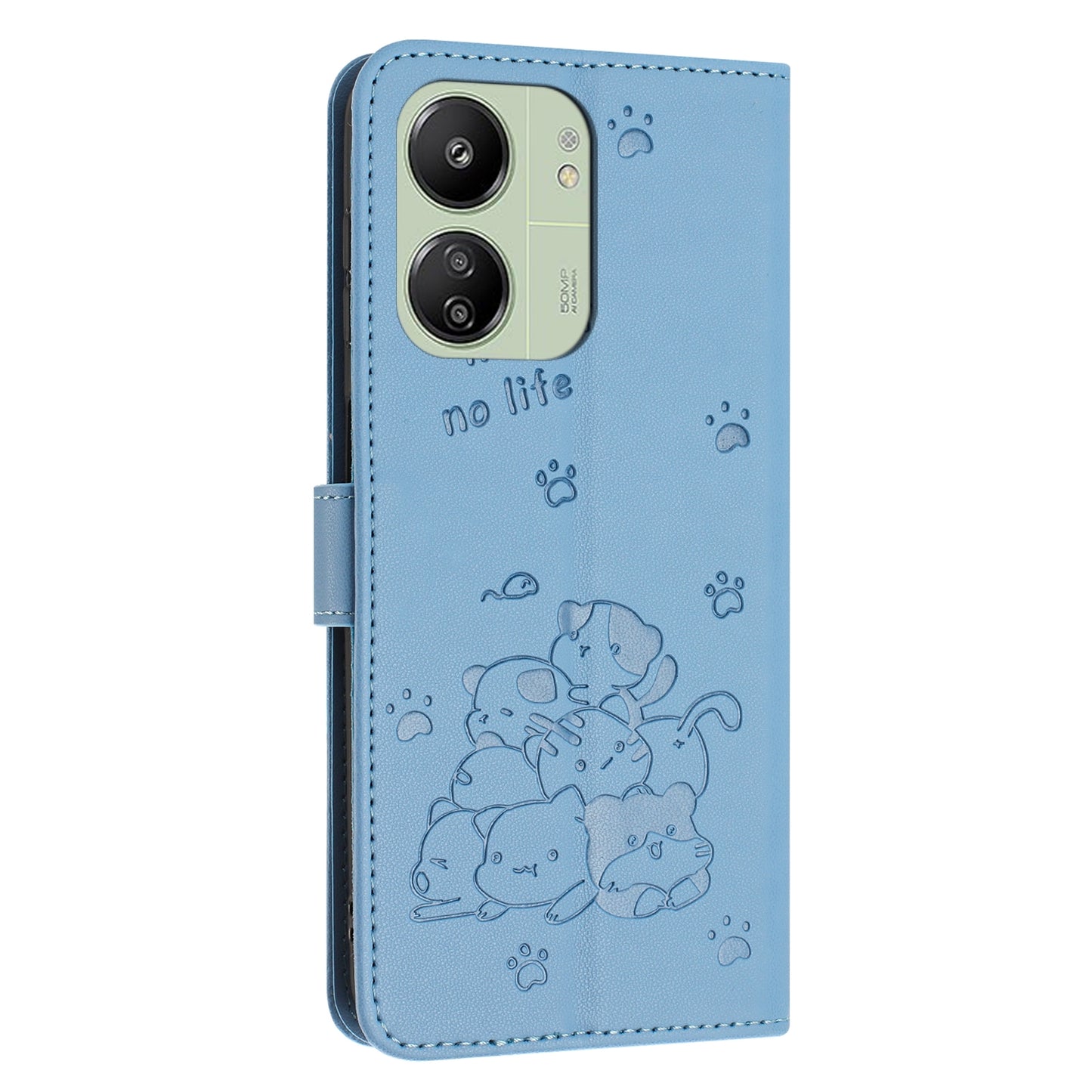 Xiaomi Poco M6 5G Embossed Kitten PU Leather Wallet Case with Card Slots, Cash Pocket, Kickstand Function, Wrist Lanyard Strap, Full Protective TPU Flip Cover