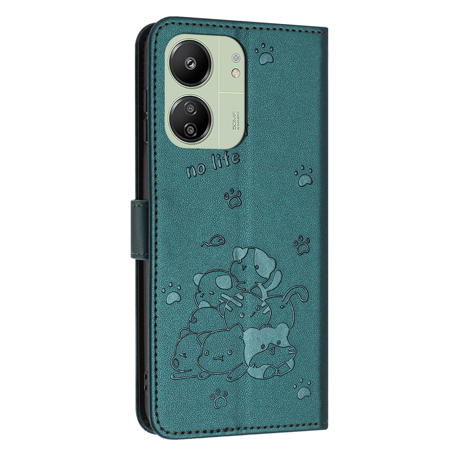 Xiaomi Poco M6 5G Embossed Kitten PU Leather Wallet Case with Card Slots, Cash Pocket, Kickstand Function, Wrist Lanyard Strap, Full Protective TPU Flip Cover