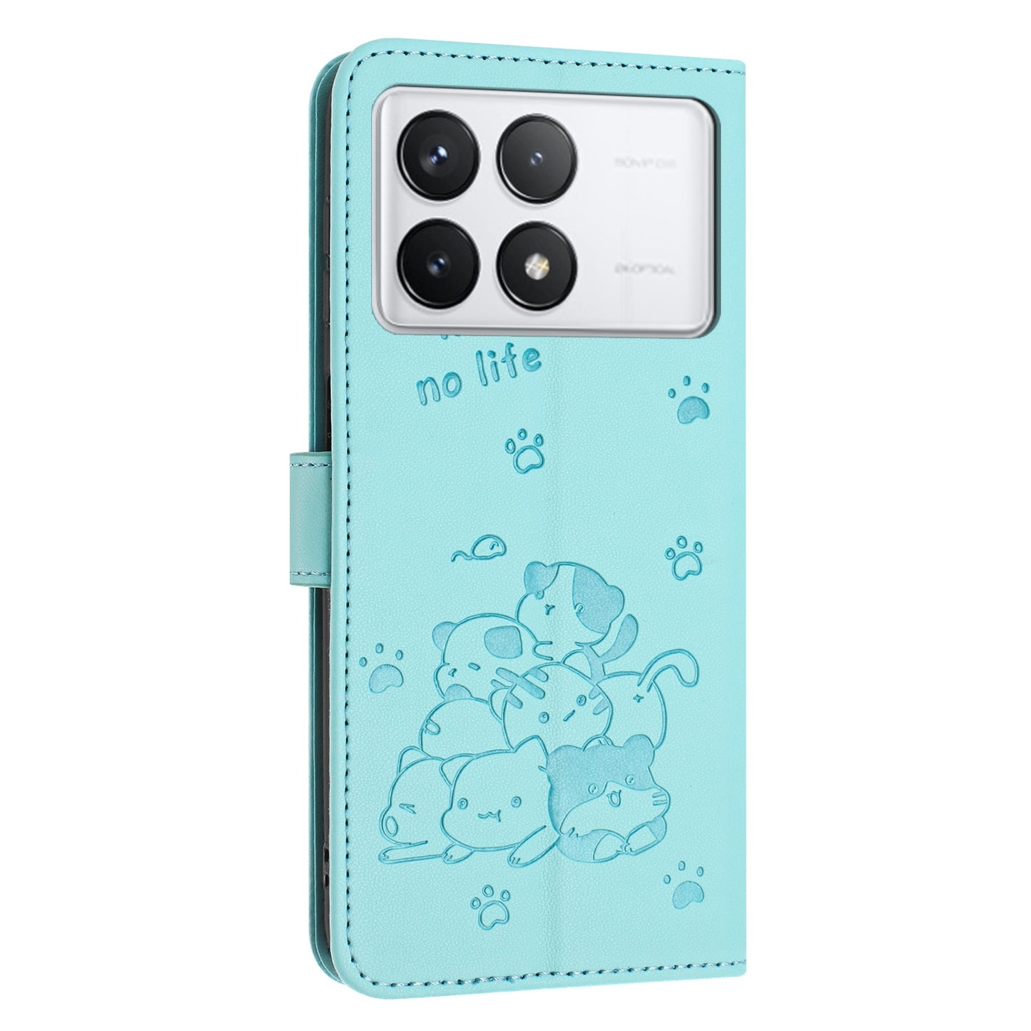 Xiaomi Poco F6 Pro 5G Embossed Kitten PU Leather Wallet Case with Card Slots, Cash Pocket, Kickstand Function, Wrist Lanyard Strap, Full Protective TPU Flip Cover
