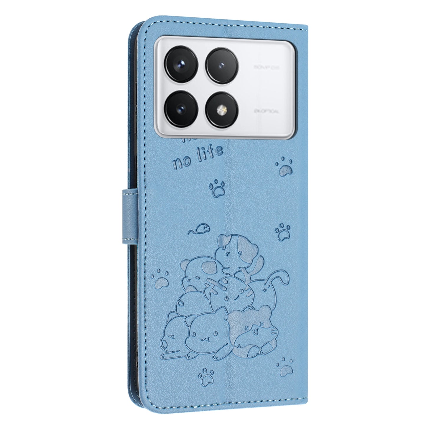 Xiaomi Poco X6 Pro Embossed Kitten PU Leather Wallet Case with Card Slots, Cash Pocket, Kickstand Function, Wrist Lanyard Strap, Full Protective TPU Flip Cover