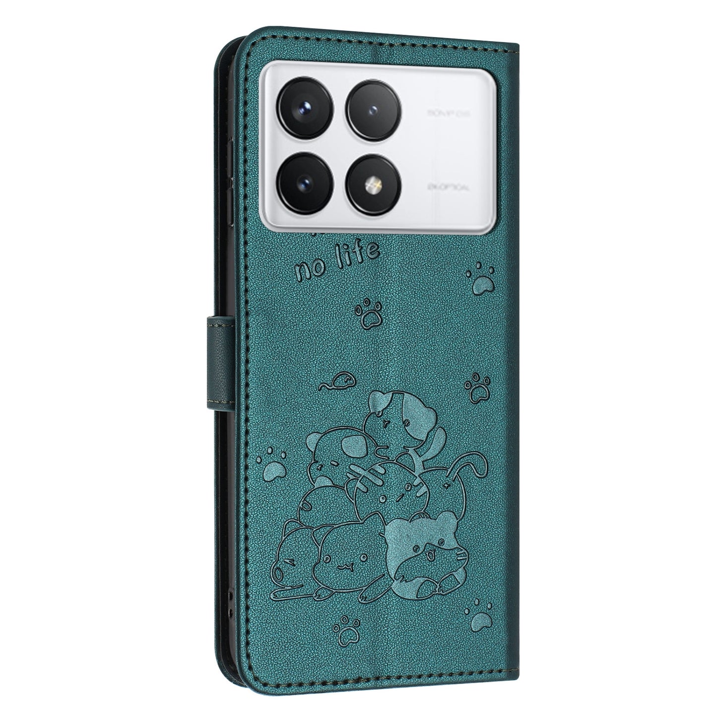 Xiaomi Poco X6 Pro Embossed Kitten PU Leather Wallet Case with Card Slots, Cash Pocket, Kickstand Function, Wrist Lanyard Strap, Full Protective TPU Flip Cover