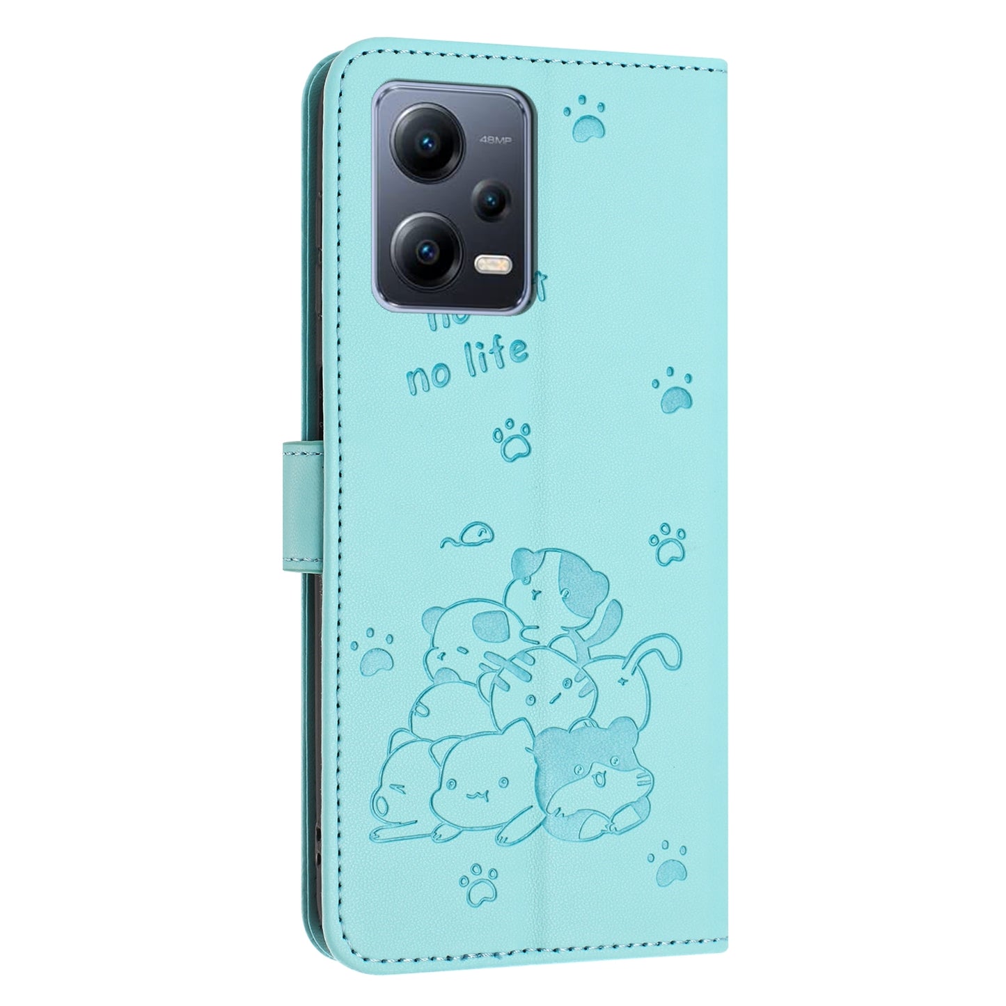 Xiaomi Poco X5 5G Embossed Kitten PU Leather Wallet Case with Card Slots, Cash Pocket, Kickstand Function, Wrist Lanyard Strap, Full Protective TPU Flip Cover