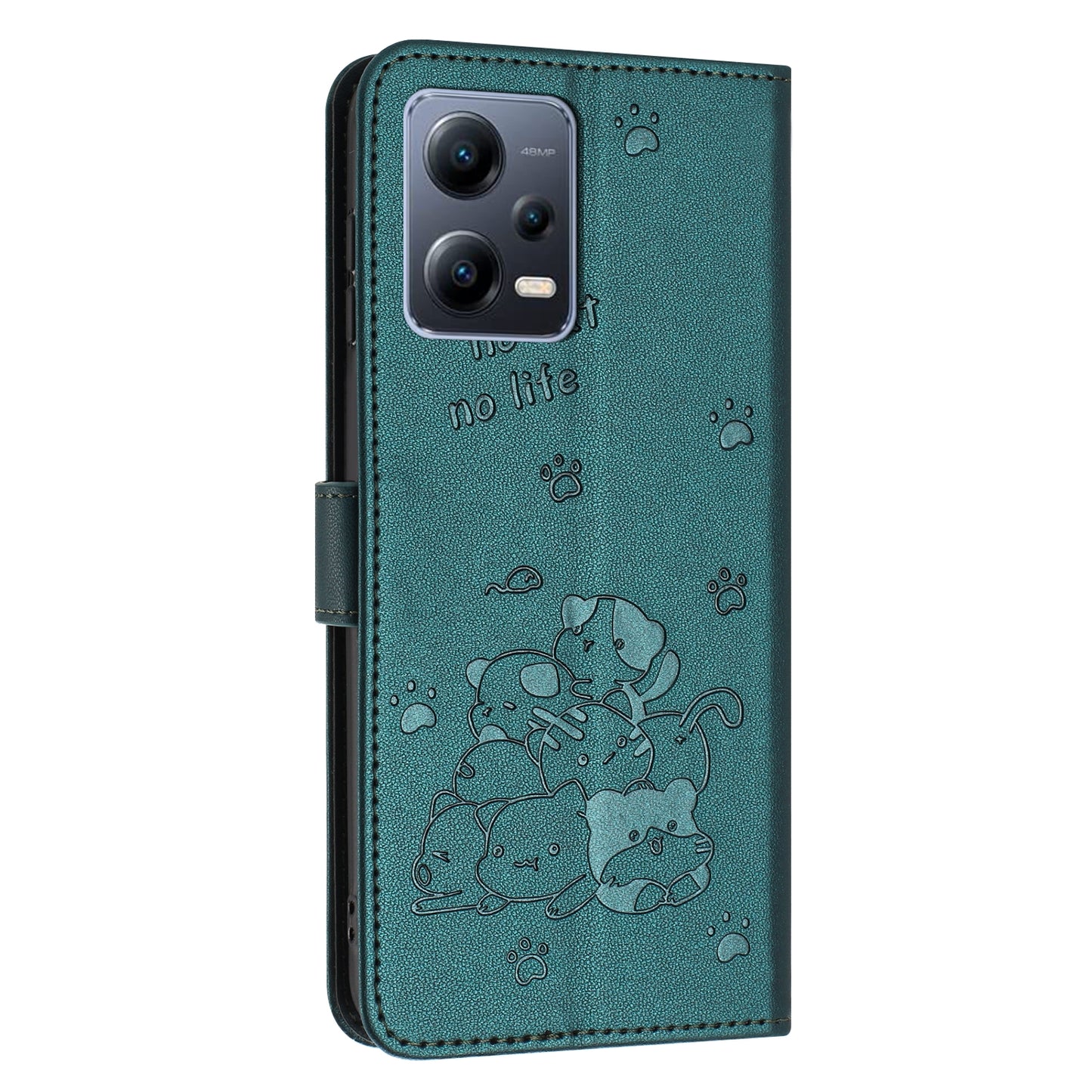 Xiaomi Poco X5 5G Embossed Kitten PU Leather Wallet Case with Card Slots, Cash Pocket, Kickstand Function, Wrist Lanyard Strap, Full Protective TPU Flip Cover