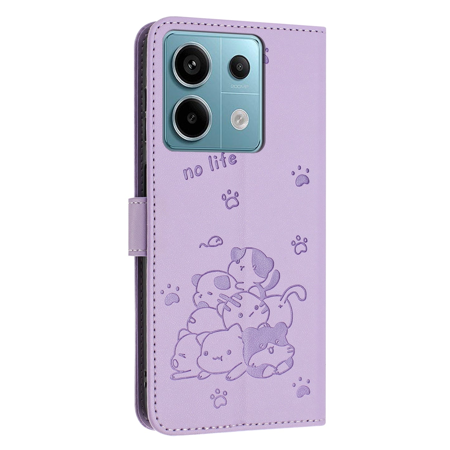 Xiaomi Poco X6 5G Embossed Kitten PU Leather Wallet Case with Card Slots, Cash Pocket, Kickstand Function, Wrist Lanyard Strap, Full Protective TPU Flip Cover