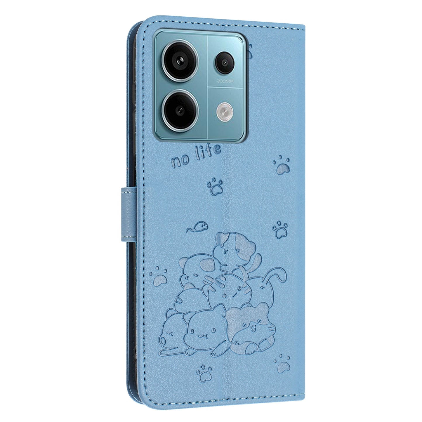 Xiaomi Poco X6 5G Embossed Kitten PU Leather Wallet Case with Card Slots, Cash Pocket, Kickstand Function, Wrist Lanyard Strap, Full Protective TPU Flip Cover