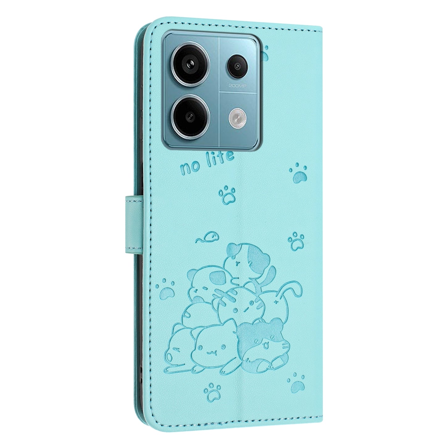 Xiaomi Poco X6 5G Embossed Kitten PU Leather Wallet Case with Card Slots, Cash Pocket, Kickstand Function, Wrist Lanyard Strap, Full Protective TPU Flip Cover