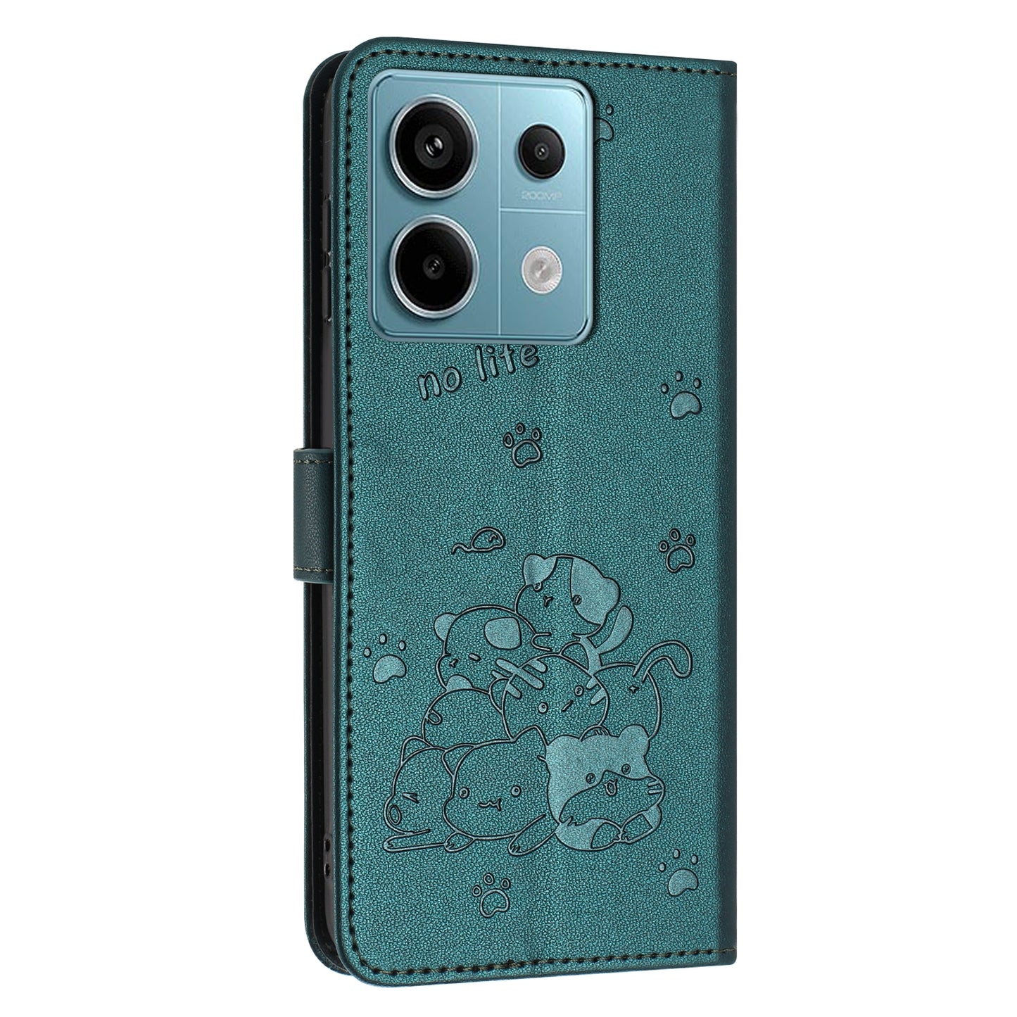 Xiaomi Poco X6 5G Embossed Kitten PU Leather Wallet Case with Card Slots, Cash Pocket, Kickstand Function, Wrist Lanyard Strap, Full Protective TPU Flip Cover